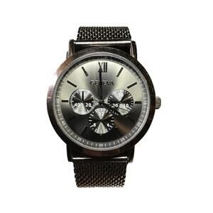 Geneva Chronograph Black Stainless Steel Watch Japanese Quartz Movement